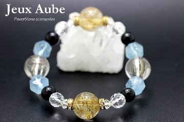 【完売】壮麗！金運 仕事運 ギャンブル運 くじ運アップ 魔除けブレスレット ゴールドルチルクォーツ＆ゴールドブラウンルチルクォーツ 大玉入り 天然石 パワーストーン 通販 ジュ・オーヴの画像