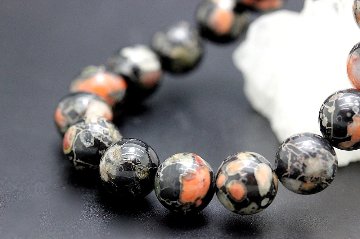 【完売】不運を福運に転ずる！邪気退散 敵を弱らせる プラムブロッサム オブシディアン ブレスレット 約10.5ミリ 強力な魔除けと悪縁退治 天然石 パワーストーンの画像