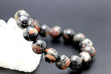 【完売】不運を福運に転ずる！邪気退散 敵を弱らせる プラムブロッサム オブシディアン ブレスレット 約10.5ミリ 強力な魔除けと悪縁退治 天然石 パワーストーンの画像