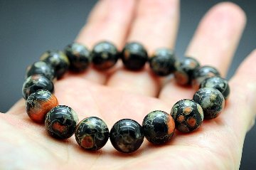 【完売】不運を福運に転ずる！邪気退散 敵を弱らせる プラムブロッサム オブシディアン ブレスレット 約10.5ミリ 強力な魔除けと悪縁退治 天然石 パワーストーンの画像
