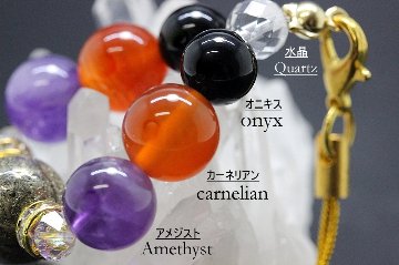 🎃Halloween限定 ストラップ 魔女の御守り｜ゴールデンパイライト／オニキス／カーネリアン／アメジスト／水晶｜天然石パワーストーン通販 ジュ・オーヴの画像