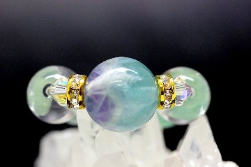 Celestial Wing セレスティアル・ウィング ストラップ（エンジェルフェザーフローライト・フローライト・プレナイト・水晶）天使の羽が導く 癒しと真実の光 守護ストラップ 天然石パワーストーンの画像