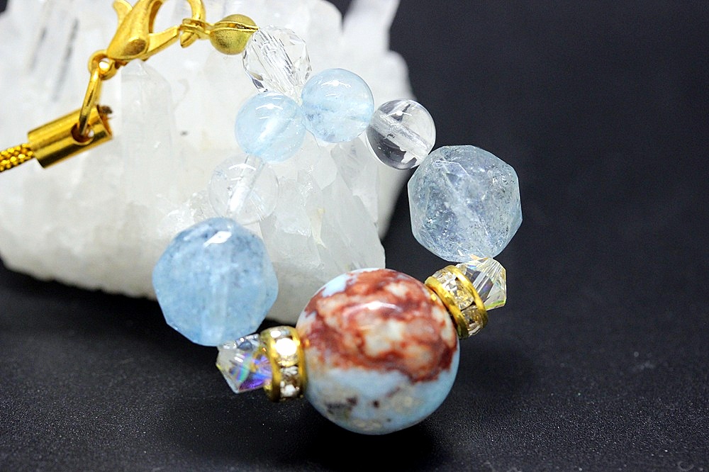 良縁・癒し・心身安定のパワーストーンストラップ｜ラリマー×アクアマリン×水晶｜Jeux Aube