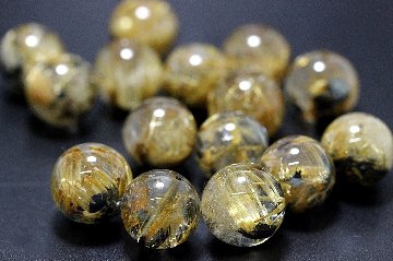希少石！金運・財運・魔除け 八種の雷神が宿る 雷神タイチンルチル 粒売り 約14～14.5mm 大玉 天然石 パワーストーンの画像