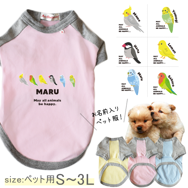 名入れ ペット 服 半袖 ラグラン お名前入り オリジナル 犬 鳥 オカメインコ 文鳥 セキセイインコ コザクラインコ カナリア わんちゃん ［Pラグラン 鳥 ］オーダーメイド 名前入 ワンちゃんの画像