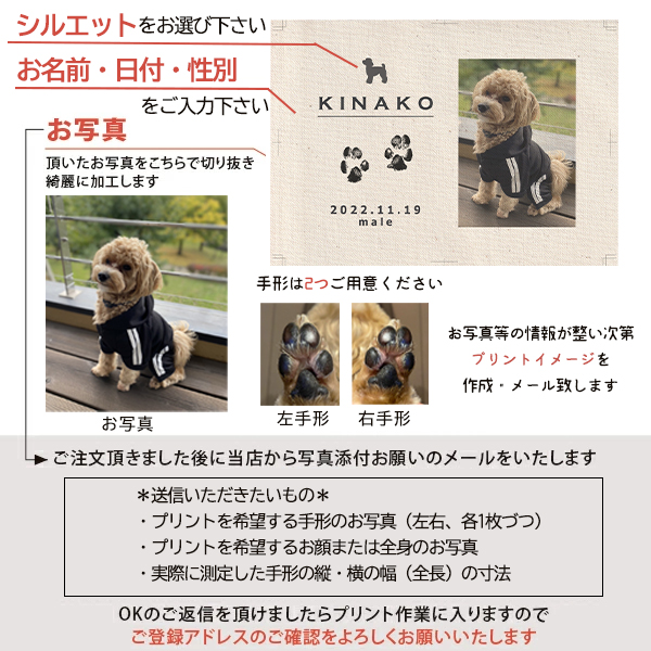愛犬 手形 足形 写真入 [ 愛犬 メモリアル キャンバス ] ナチュラル 仔犬 成長記録 日付 性別 名前 命名 フォト フレーム 額 犬 記念 ペット 仏具 遺影 オーダー 位牌 お供え 家族 の画像