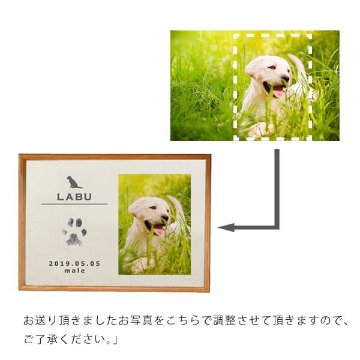 愛犬 手形 足形 写真入 [ 愛犬 メモリアル キャンバス ] ナチュラル 仔犬 成長記録 日付 性別 名前 命名 フォト フレーム 額 犬 記念 ペット 仏具 遺影 オーダー 位牌 お供え 家族 の画像