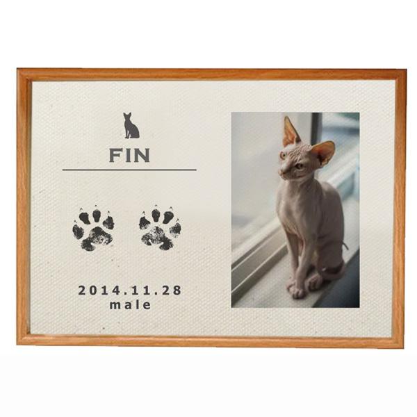 愛猫 手形 足形 写真入 [ 猫用 メモリアル キャンバス ] ナチュラル ネコ 成長記録 日付 性別 名前 命名 フォト フレーム 額 ねこ 記念 ペット 仏具 遺影 オーダー 位牌 お供え 家族 の画像