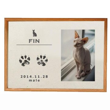 愛猫 手形 足形 写真入 [ 猫用 メモリアル キャンバス ] ナチュラル ネコ 成長記録 日付 性別 名前 命名 フォト フレーム 額 ねこ 記念 ペット 仏具 遺影 オーダー 位牌 お供え 家族 の画像
