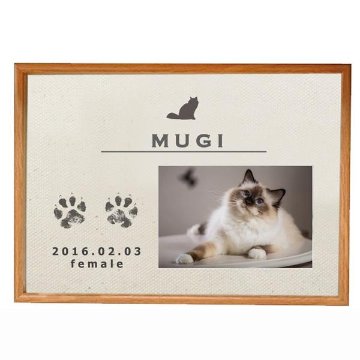 愛猫 手形 足形 写真入 [ 猫用 メモリアル キャンバス ] ナチュラル ネコ 成長記録 日付 性別 名前 命名 フォト フレーム 額 ねこ 記念 ペット 仏具 遺影 オーダー 位牌 お供え 家族 の画像