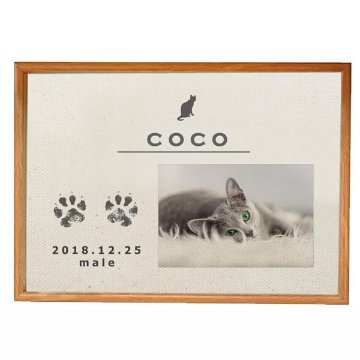 愛猫 手形 足形 写真入 [ 猫用 メモリアル キャンバス ] ナチュラル ネコ 成長記録 日付 性別 名前 命名 フォト フレーム 額 ねこ 記念 ペット 仏具 遺影 オーダー 位牌 お供え 家族 の画像