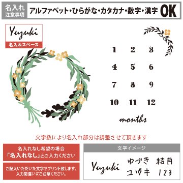 名入れができる　月齢フォトマット　リースデザイン　[ wreath ] 　ナチュラル　草花　出産祝い　赤ちゃん　ベビー プレゼント オシャレ 人気 飾り 成長記録 インテリア 映えの画像