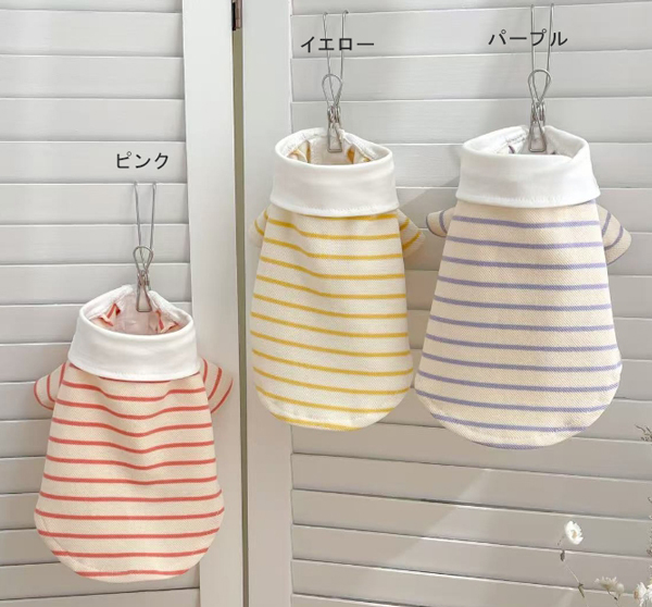 名入れ 服 犬 ボーダー ペット 服 犬 わんちゃん オリジナル お名前入り ワン おさんぽ お散歩 贈り物 ペット用品 ギフト ペット服 おしゃれ 名前入 [ 飾りボタン付ボーダ ]　お花の画像