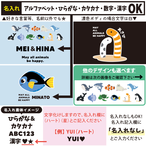 [宅配便送料無料] 名入れ ショルダーバッグ 肩掛け かばん トートバッグ 水族館　 ペンギン イルカ シャチ チンアナゴ カクレクマノミ ［ スイッチング 水族館 ] キャンバス 綿100％の画像
