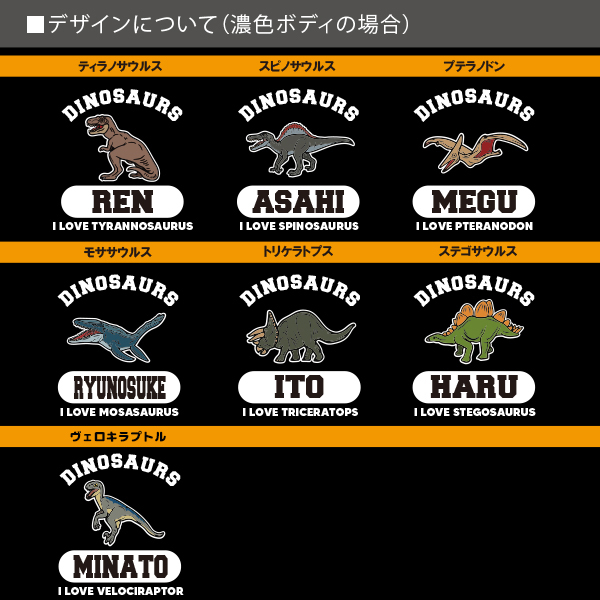 名前入り  長袖 トレーナー［ ダイナソー ] プレゼント 恐竜 出産祝い ティラノサウルス スピノサウルス プテラノドン モササウルス トリケラトプス ステゴザウルス ヴェロキラプトルの画像