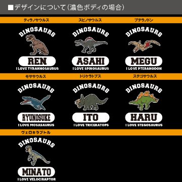 名前入り  長袖 トレーナー［ ダイナソー ] プレゼント 恐竜 出産祝い ティラノサウルス スピノサウルス プテラノドン モササウルス トリケラトプス ステゴザウルス ヴェロキラプトルの画像