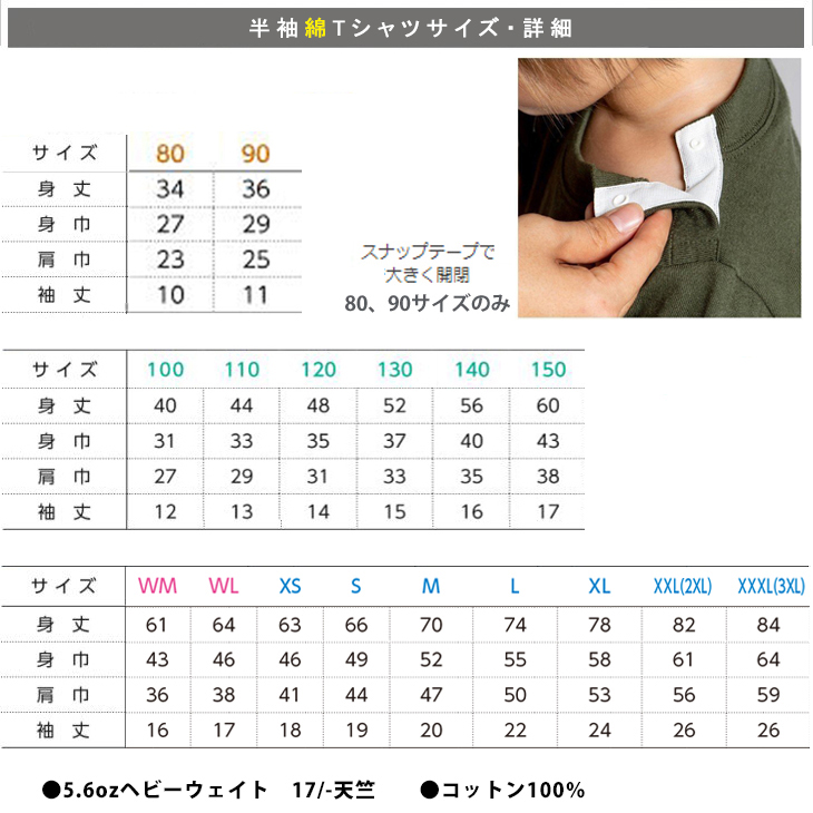 綿Tシャツサイズ