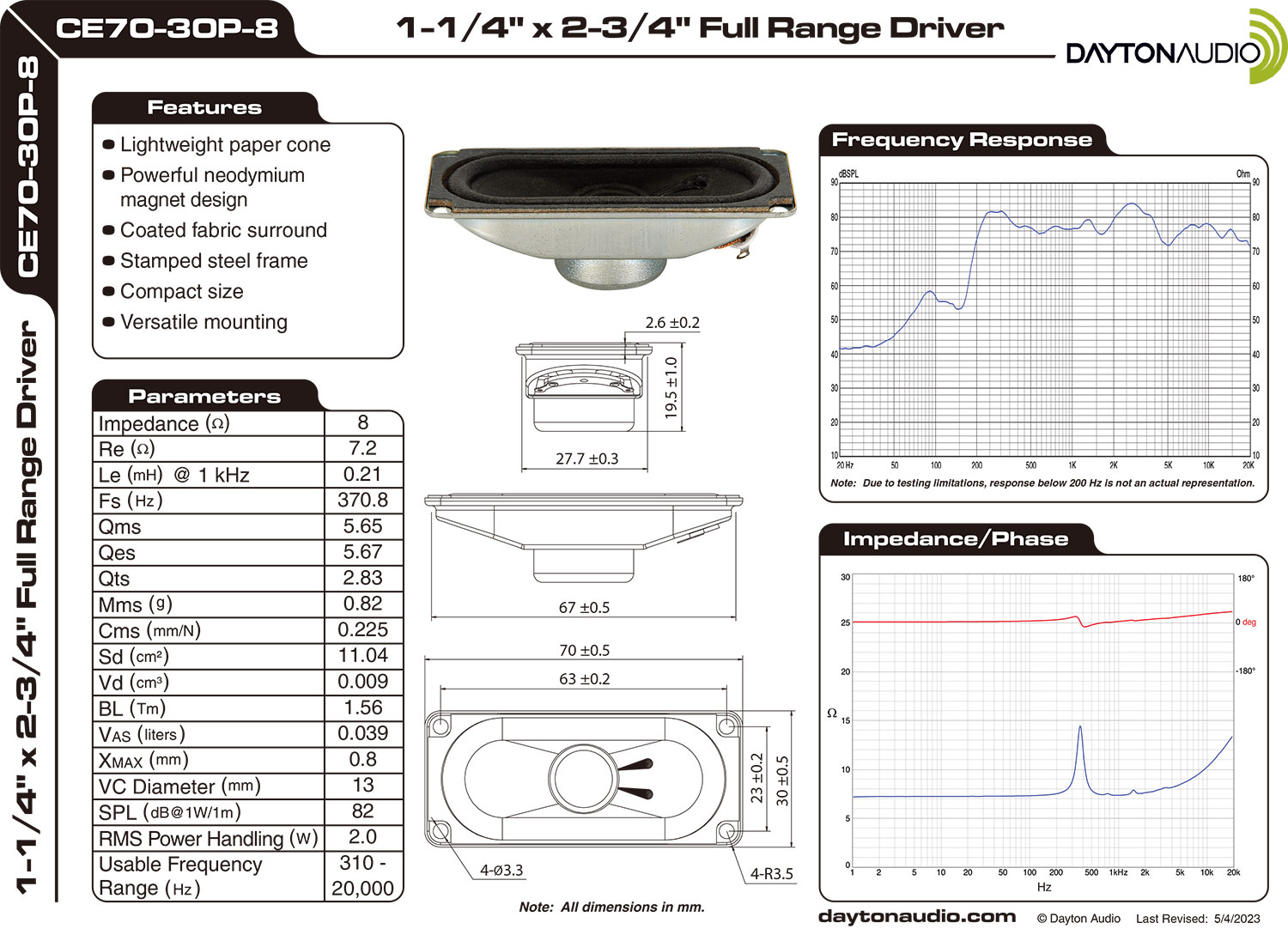 【在庫限り特価】Dayton Audio CE70-30P-8の画像