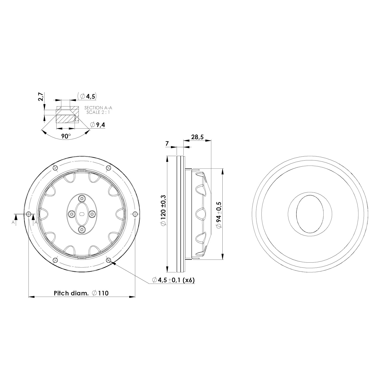 Scan-Speak Ellipticor D3404/552000 34mm ドームツィーター 4Ω（ペア）の画像