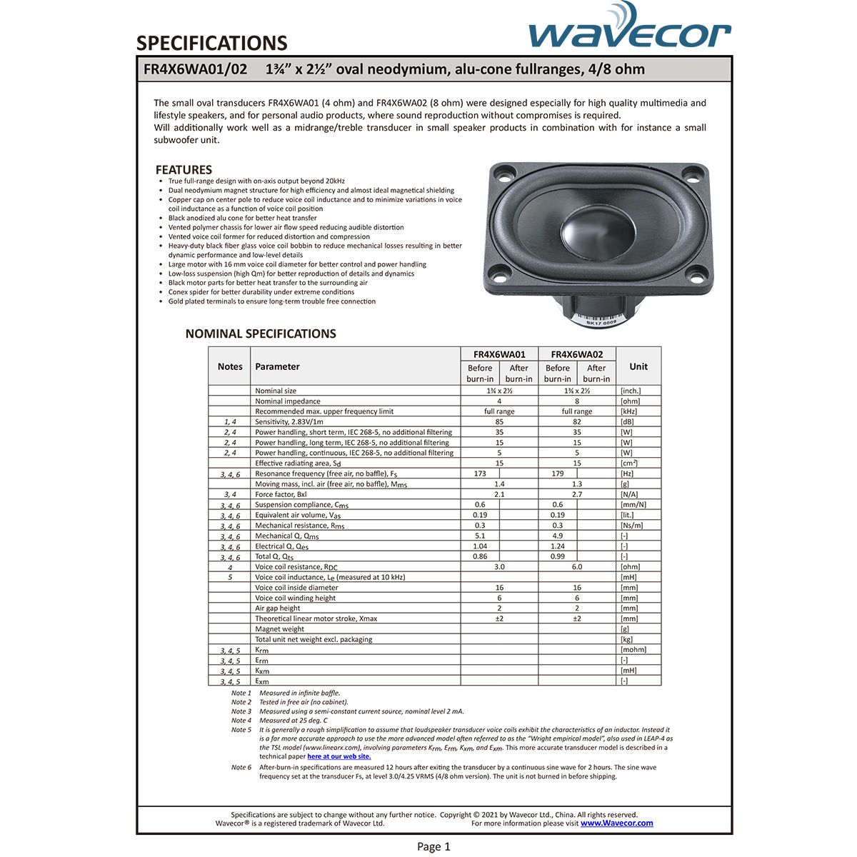 Wavecor FR4X6WA01 [ペア]画像