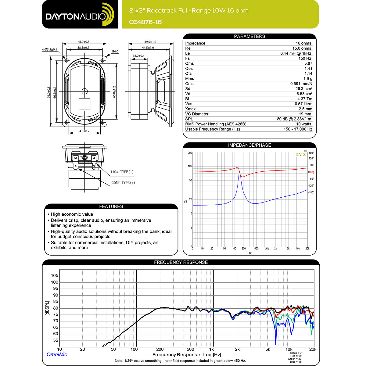 【在庫限り特価】Dayton Audio CE4876-16の画像