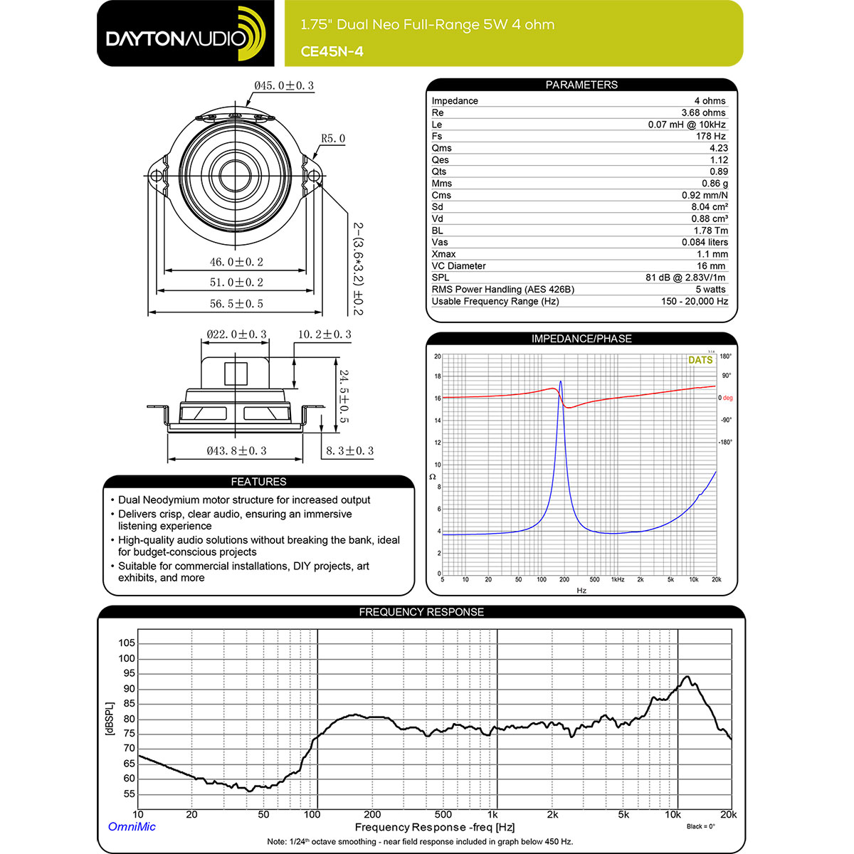 【在庫限り特価】Dayton Audio CE45N-4の画像