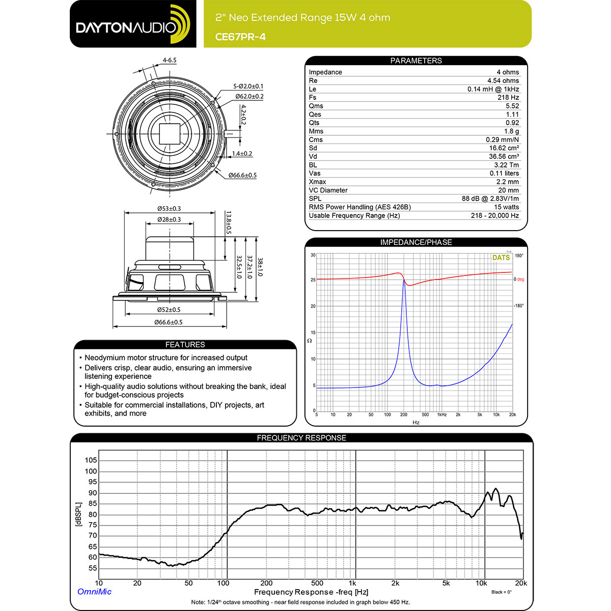 【在庫限り特価】Dayton Audio CE67PR-4の画像