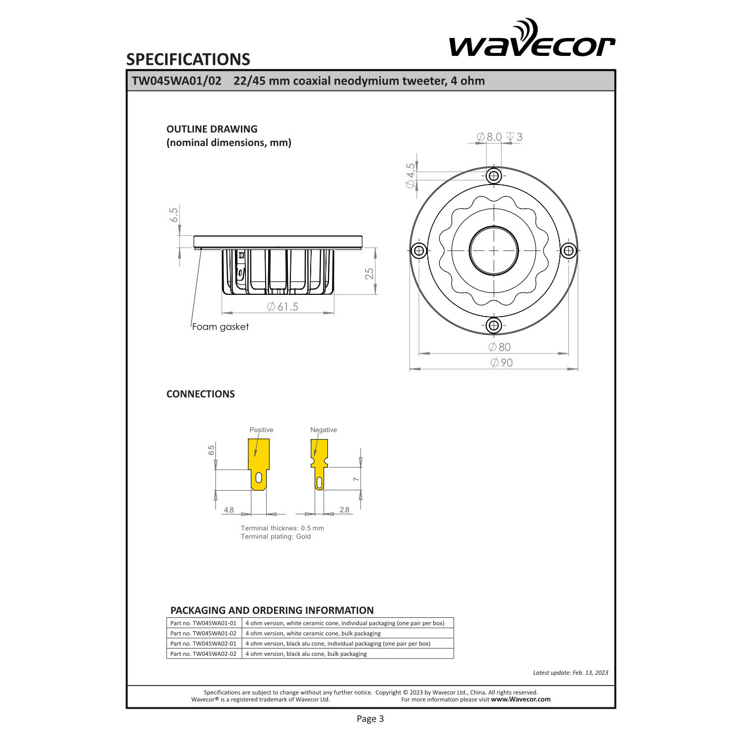 Wavecor TW045WA02-4（ペア）の画像