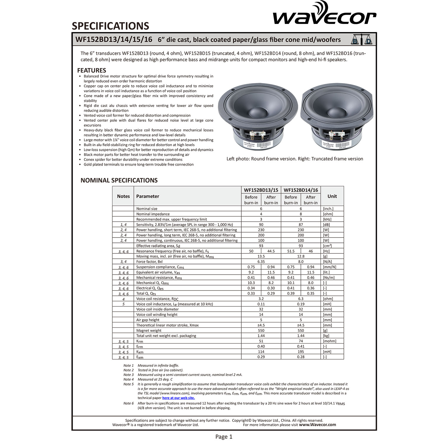 Wavecor WF152BD13-4（ペア）の画像
