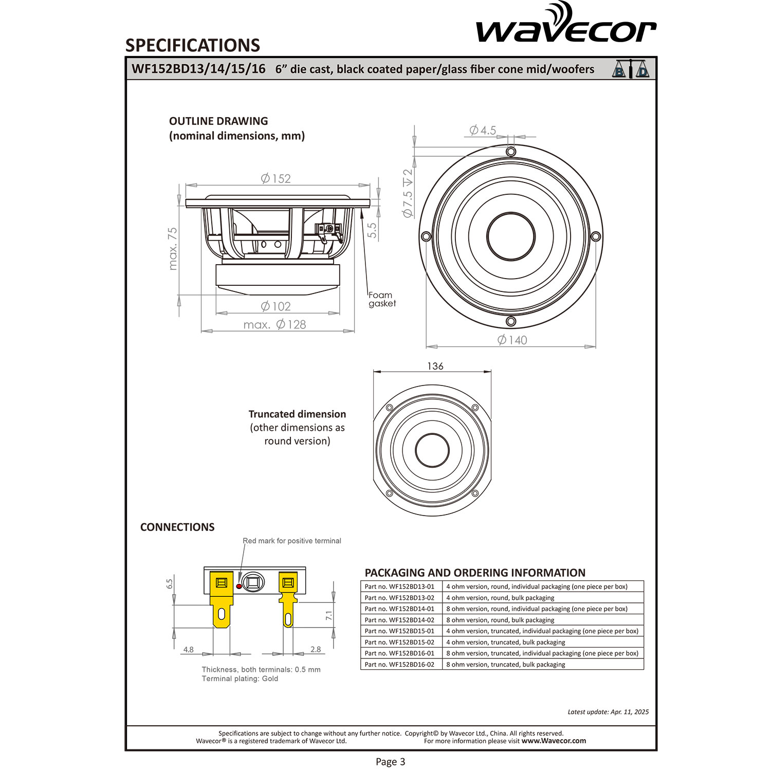 Wavecor WF152BD13-4（ペア）の画像
