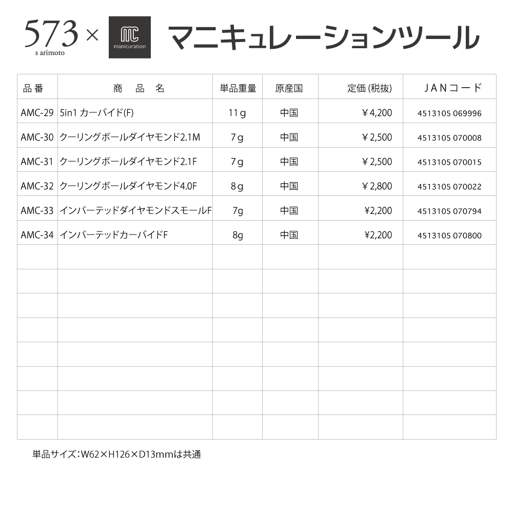 573xmcマニキュレーションツール ビックバレルカーバイド(AMC-27)の画像