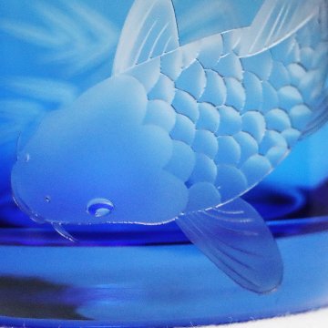 蕨硝子　緑陰の鯉　被せガラス・水色　ロックグラス　の画像