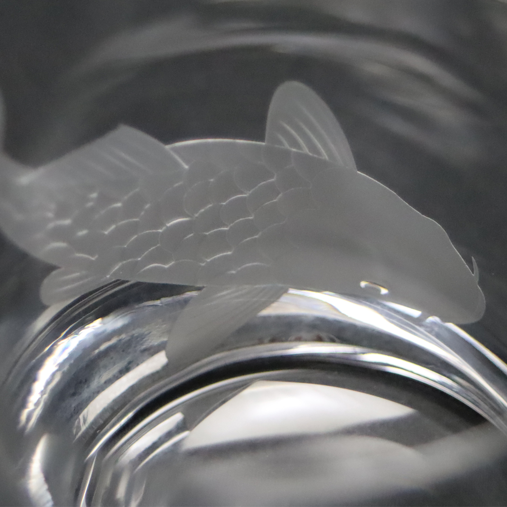蕨硝子　緑陰の鯉　鯉のロックグラス　クリアーガラス　の画像