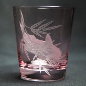蕨硝子　緑陰の鯉　鯉のロックグラス　ピンク　ラスターガラス　の画像