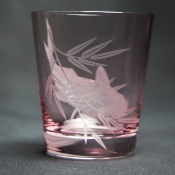 蕨硝子　緑陰の鯉　鯉のロックグラス　ピンク　ラスターガラス　の画像