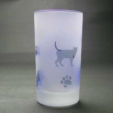 ネコのタンブラ－　ブルー色　ラスターガラス　蕨硝子画像