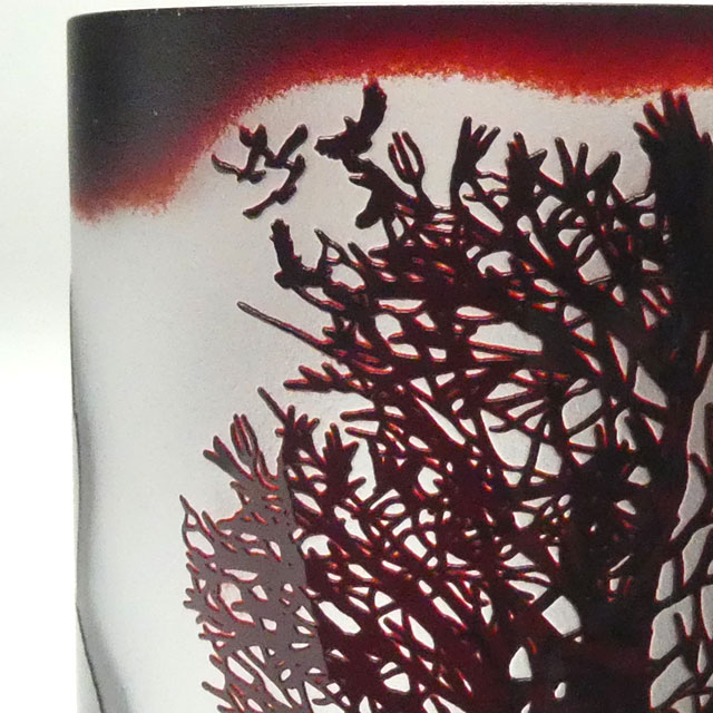 八咫烏の森　ヤタガラスシリーズ　蕨硝子　被せガラス　赤銅色　ロックグラス画像
