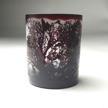 八咫烏の森　ヤタガラスシリーズ　蕨硝子　被せガラス　赤銅色　ロックグラス画像