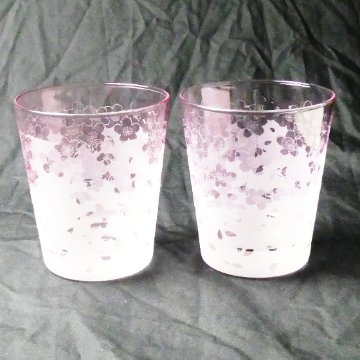 名入れ　桜グラス01　ペアセット　ピンク色　ラスターガラス　蕨硝子　画像