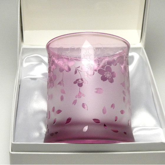 満開桜ロックグラス01　ピンク色　被せガラス　蕨硝子　画像