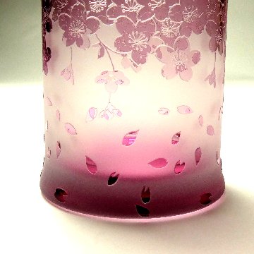 満開桜ロックグラス02　ペアセット　ピンク色　被せガラス　蕨硝子　画像