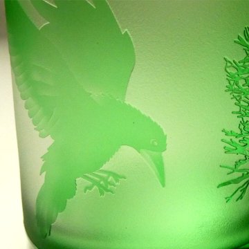 八咫烏の森　ヤタガラスシリーズ　蕨硝子　被せガラス　緑色　ロックグラス画像