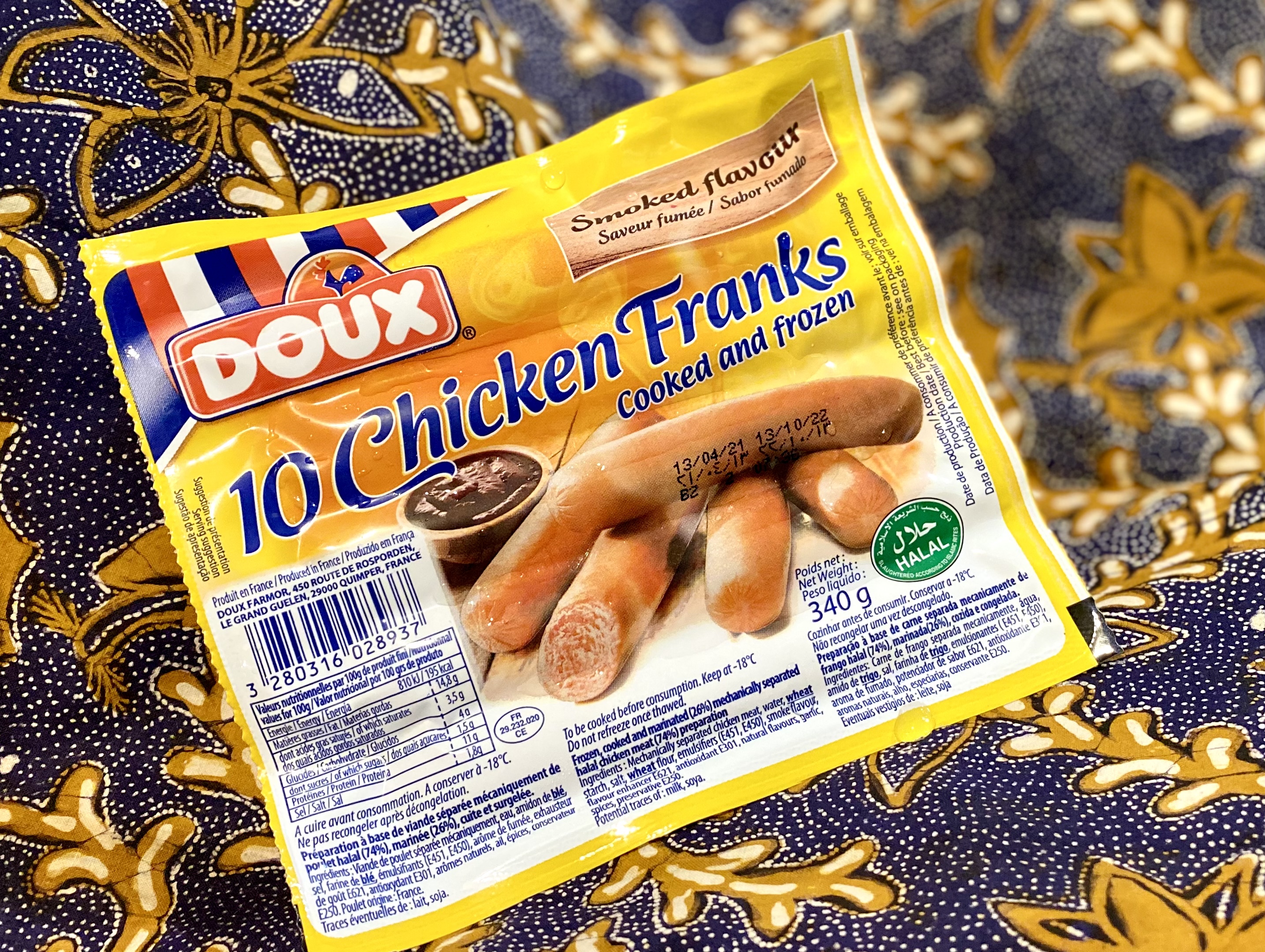 DOUX冷凍チキンソーセージ (ウィンナー)/ Chicken franks Smoked flavor 340g 【Halal】画像