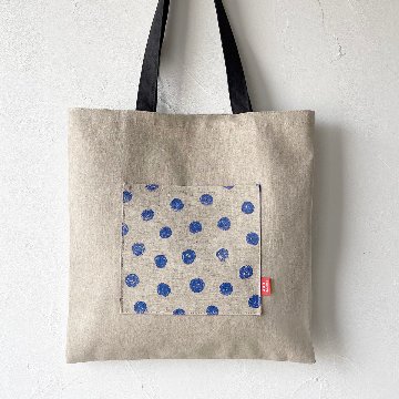 グルーミングねこのリネントート（水玉ネイビー）画像