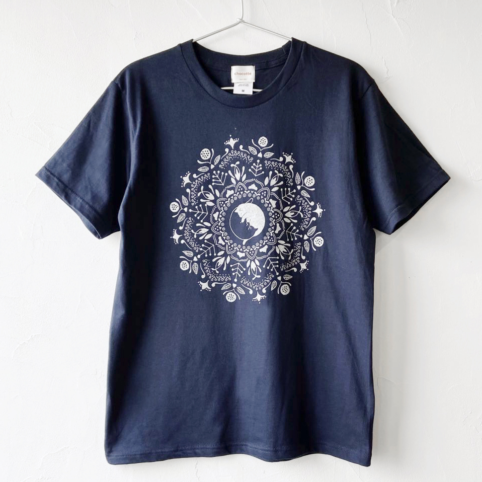 ねこの曼荼羅mandala Tシャツ（ネイビー）の画像