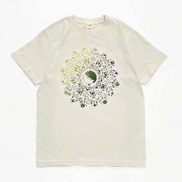 ねこの曼荼羅Tシャツ（グラデーション）黄緑の画像