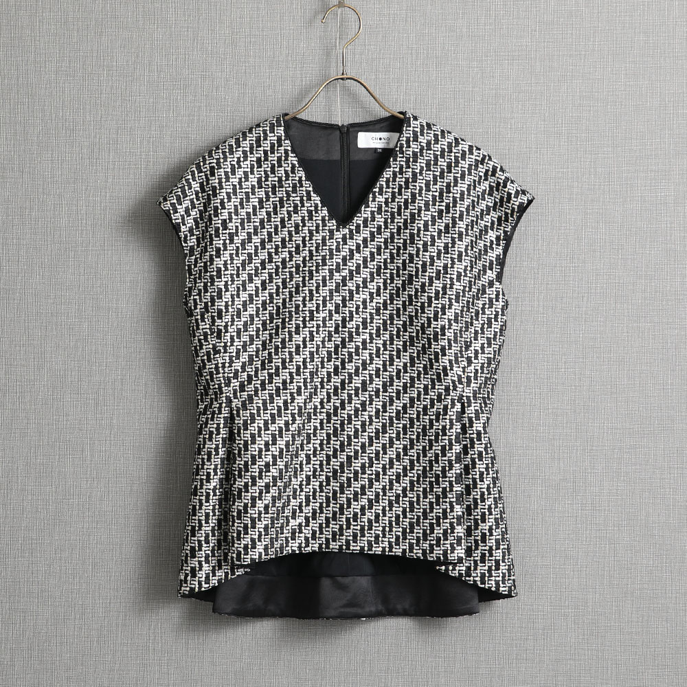 『Kintsugi tweed』 peplum blouse BLACK画像