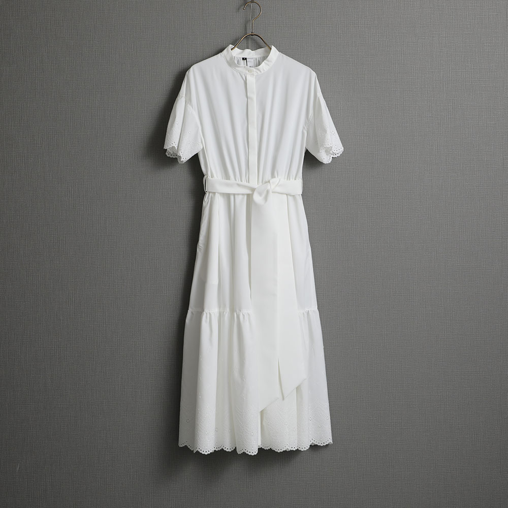 『Stella scallop』 shirts long dress WHITE画像