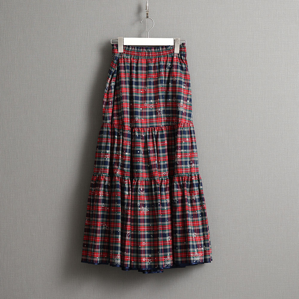 『Stella plaid』 tiered skirt RED×NAVY画像