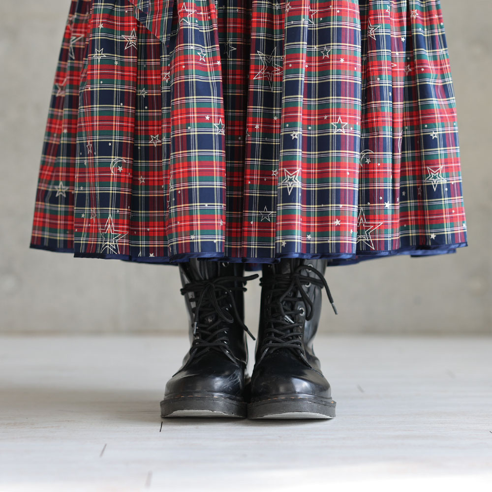 『Stella plaid』 tiered skirt RED×NAVY画像